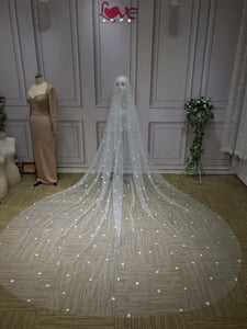 Pearls  and floral beaded cathedral 3 and 5 meters length bride wedding veil