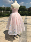 Sweetheart pink crystals sequins handmade beaded ball skirt tea length couture prom dress 2020