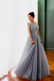 Fairytale pearls all beaded gray blue pink red prom event dress 2020