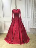 Muslim trend burgundy red long sleeves ball skirt wedding prom dress 2023
