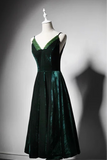 Sexy dark green velvet tea length prom cocktail dress 2020