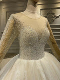 Long sleeves crystals rhinestones handmade beaded bodice ball gown wedding dress 2020