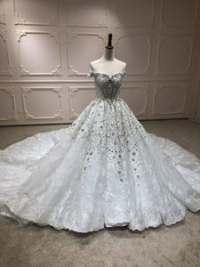 Luxury crystlas pearls beaded ball gown wedding dresses