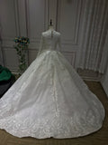 Vintage long sleeves lace appliqués glitter sparkling ball gown Muslim wedding dress 2020