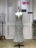 Sliver long sleeves crystals rhinestones handmade beaded haute couture jacket mermaid prom dress 2020