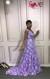Fairytale floral lace purple a line prom dress 2020