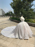 Off shoulder lace appliques swarovski crystals beaded ball skirt luxury wedding dresses