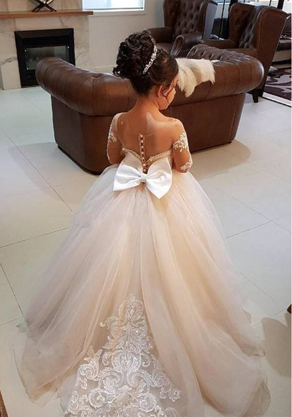 Adorable lace appliques little flower girls dress with ivory champagne Anna s Couture Dresses