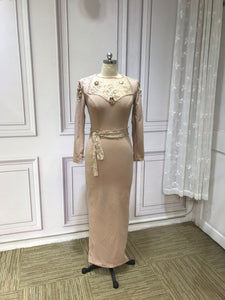Chic champagne nude lace appliques beaded muslim semi formal graduatio Anna's Couture Dresses Chic champagne nude lace appliques beaded muslim semi formal graduatio Anna's Couture Dresses
