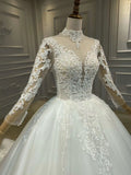 Muslim long sleeves lace ball gown skirt wedding dress