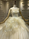 Ruffles flowers champagne  sparking glitter off white ball gown wedding dress 2020