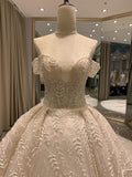 Sparkling glitter fabric off shoulder custom made wedding dress