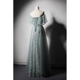 Dusty green lace fairytale tulle prom maxi dress
