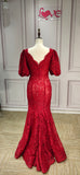 Dark red lace mermaid prom bridesmaid dresses