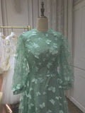 Chic vintage dusty green long sleeves tulle tea length prom maxi dresses