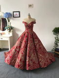 Red and gold glitter fabric sparkling red ball gown prom dress 2020