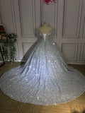 Off shoulder silver crystals rhinestones sequins beaded ball gown prom dress 2020