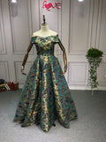Off shoulder jacquard fabrics prom dress 2020