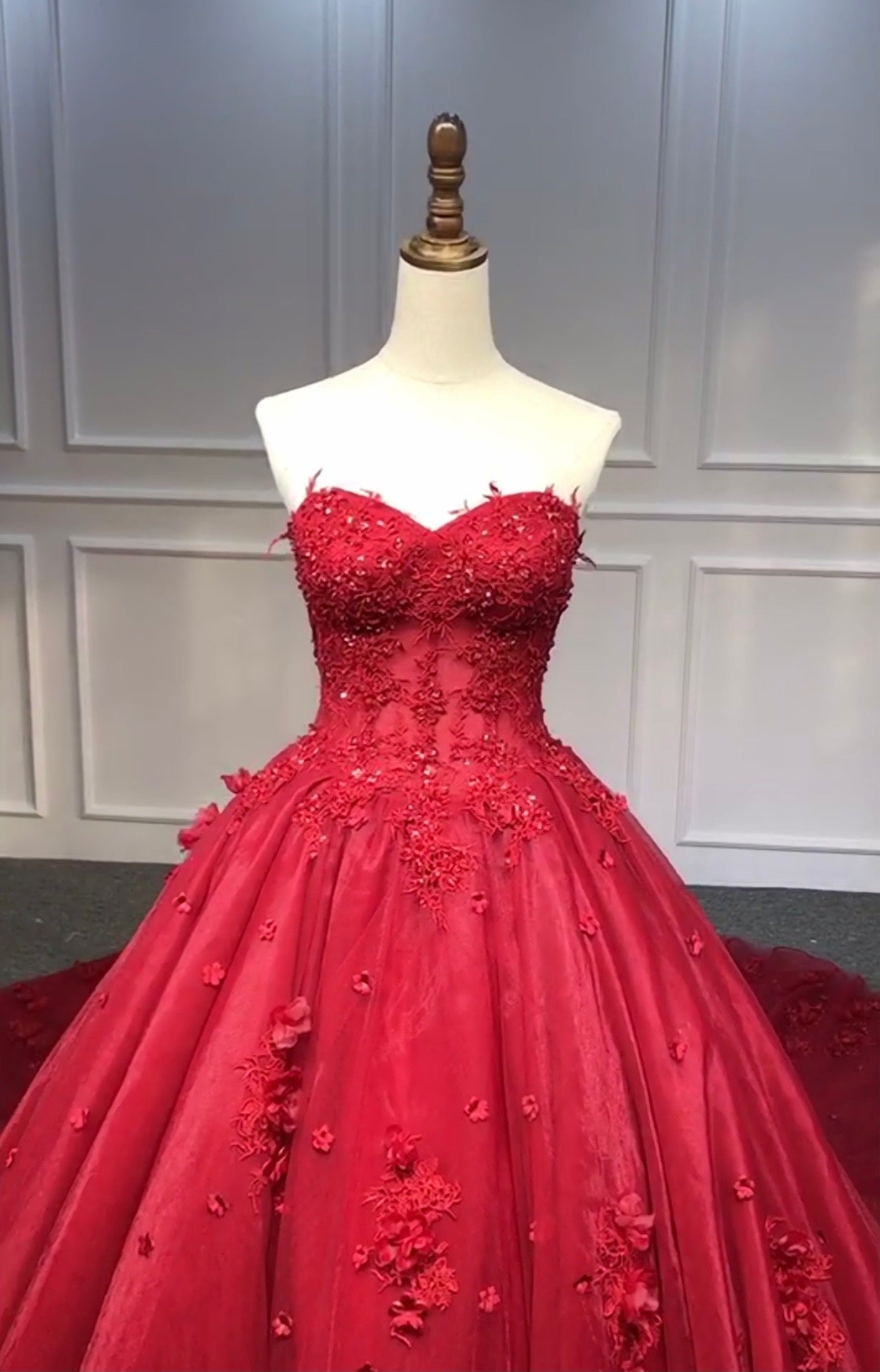 Elegant Tulle Straps Ball Gown Beaded Burgundy Long Prom Dress,MP588 –  Musebridals