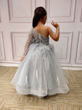 Ivory tulle sliver rhinestones crystals beaded little flower girl ball dress 2020