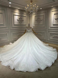 Gorgeous off shoulder crystals beads glitter sparkling ball gown princess style wedding dress 2021#112203