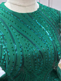 Sparkling emerald green crystals beaded ball gown long sleeves lace wedding prom Muslim dress