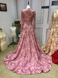 Dusty pink long sleeves sparkling sequins fabric muslim formal graduation middle school homecoming prom dresses
