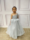 Ivory tulle sliver rhinestones crystals beaded little flower girl ball dress 2020