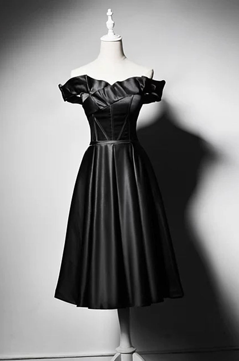 Off shoulder knee length little black modern chic party dress  Anna's  Couture Dresses