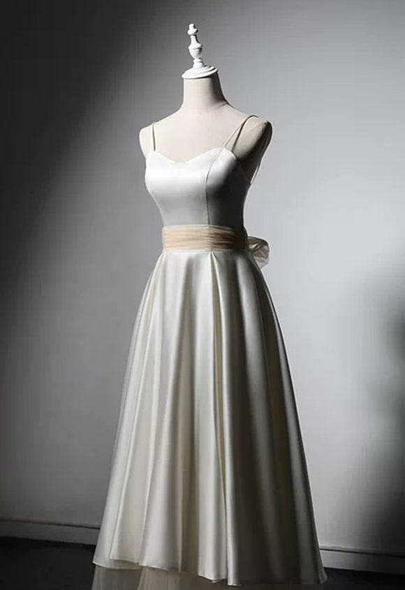 Chic vintage simple off white  satin boho style wedding dress
