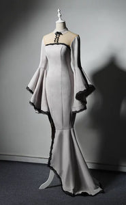 Vintage hepburn style long sleeves velvet off white prom dress 2020