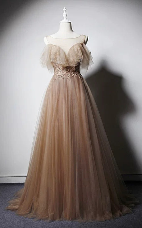 Off shoulder honey color fairytale prom dress Anna's Couture Dresses Off shoulder honey color fairytale prom dress Anna's Couture Dresses