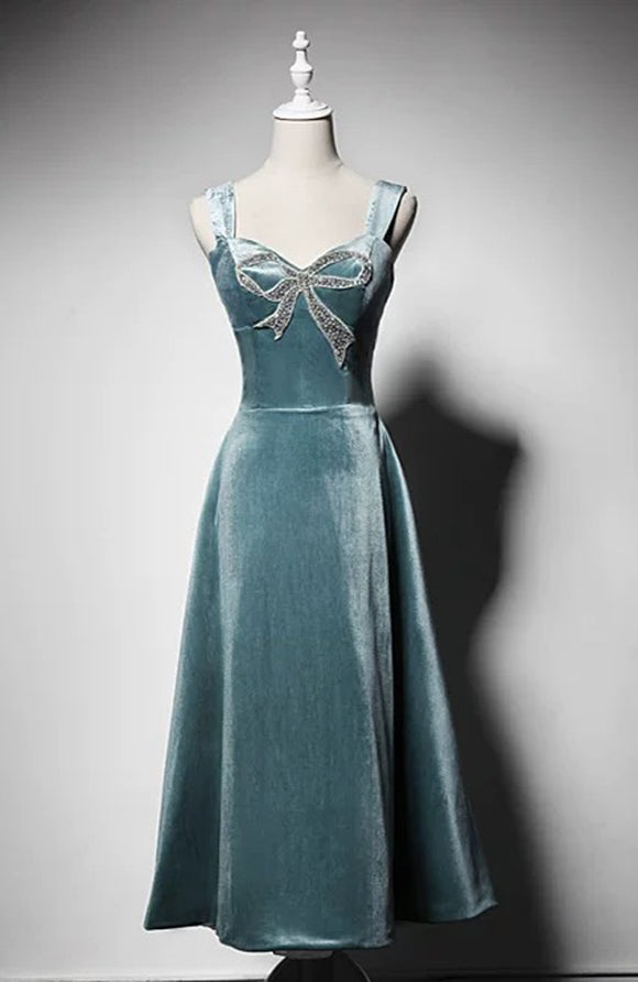 Velvet tea length prom dress