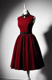 Modern style red velvet tea length prom cocktail dress 2020