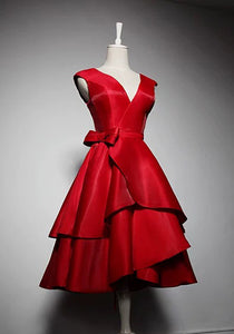 Modern style short length satin red prom dress 2020