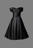 Off shoulder knee length little black modern chic bridesmaid party dress