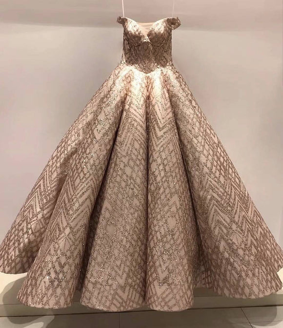 Retro & Vintage Blush & Rose Gold Off The Shoulder Magical Glitter Prom  Ball Gown | Unique Vintage