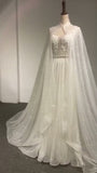 Off shoulder cape glitter fabric shiny looking ball gown skirt bride gowns with ivory and off white color