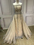 All beaded sliver crystals rhinestones couture prom dresses in two pieces removable train prom dress christmas promotion sale only one