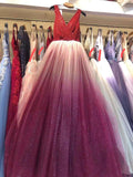 Sparking glitter chic gradient red blue gray prom event dress 2020