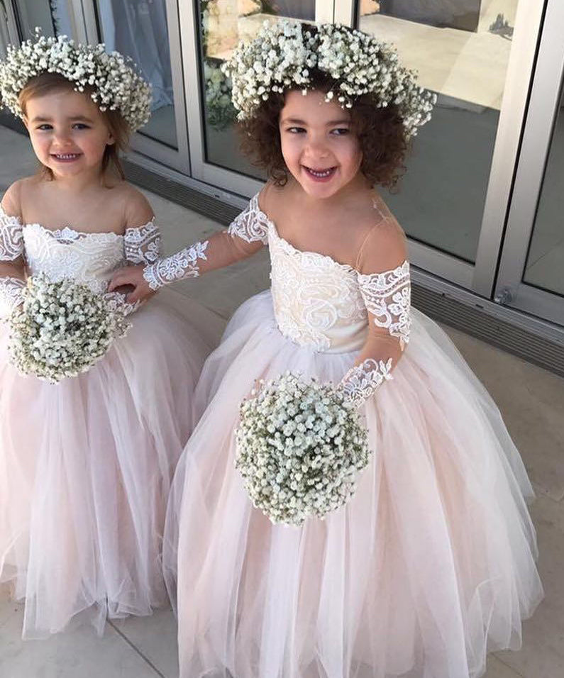 Champagne pink flower girl dresses online